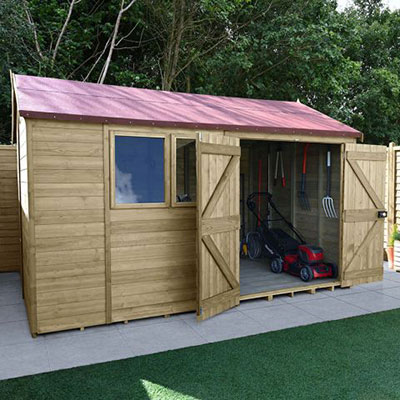 12x8 Forest Premium Tongue & Groove Pressure Treated Double Door Reverse Apex Shed