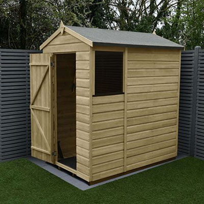 a 6x4 wooden shed with 1 window