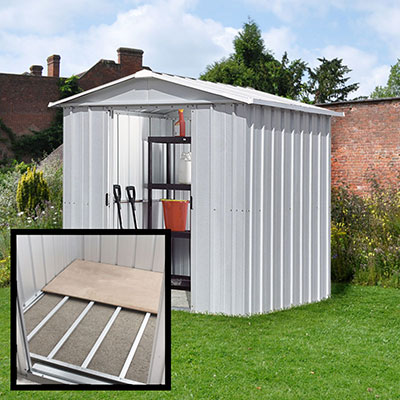 8' x 6' Yardmaster Silver Metal Shed 68ZGEY with Floor Support Kit