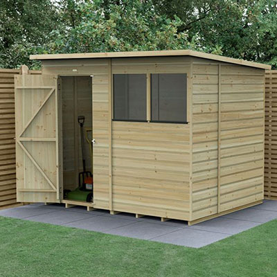 a shiplap wooden shed with pent roof and 2 windows