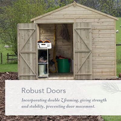 a robust wooden shed door with double-Z framing