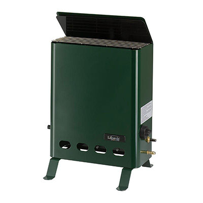 a green, portable greenhouse heater