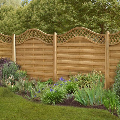 6x5 decorative fence panels with a hit an miss design plus convex-shaped trellis top section
