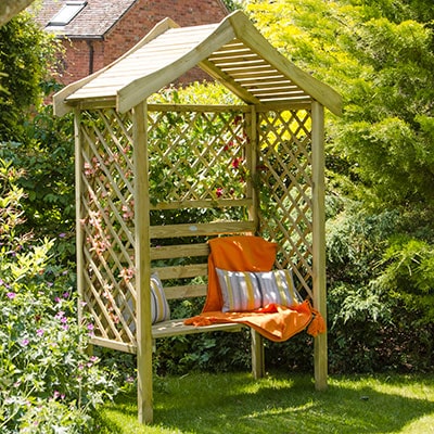 a 5x2 garden arbour with trellis panels