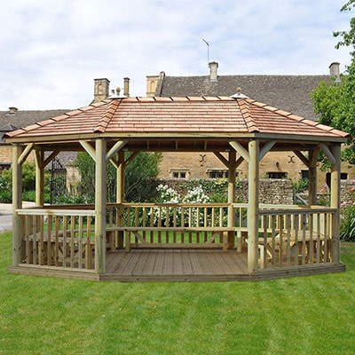 20' x 15' Premium Oval Furnished Wooden Garden Gazebo with New England Cedar Roof