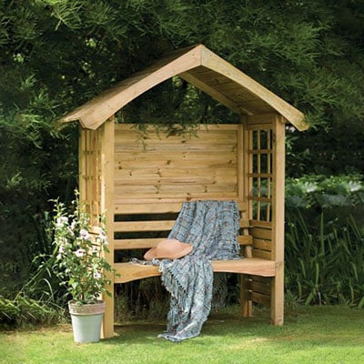 an arbour seat with trellis side panels