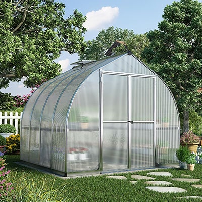 a polycarbonate greenhouse with an aluminium frame