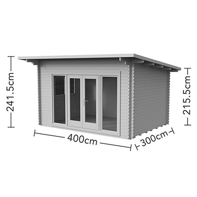 a technical drawing of the Forest Melbury 4m x 3m Log Cabin
