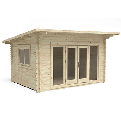 the Forest Melbury 4m x 3m Log Cabin against a white background