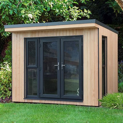 an insulated garden office with extensive glazing