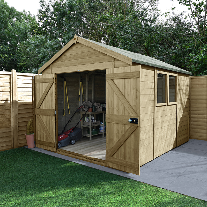 Buy the 10' x 8' Forest Timberdale Tongue & Groove Pressure Treated Double Door Apex Shed now