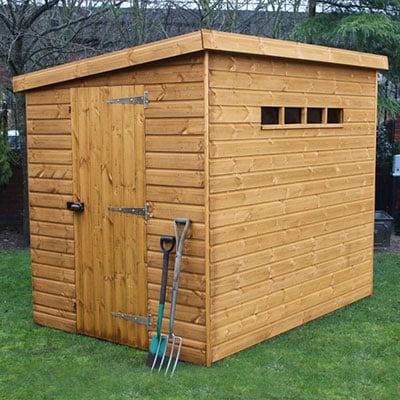 A wooden security shed with 12mm tongue and groove cladding