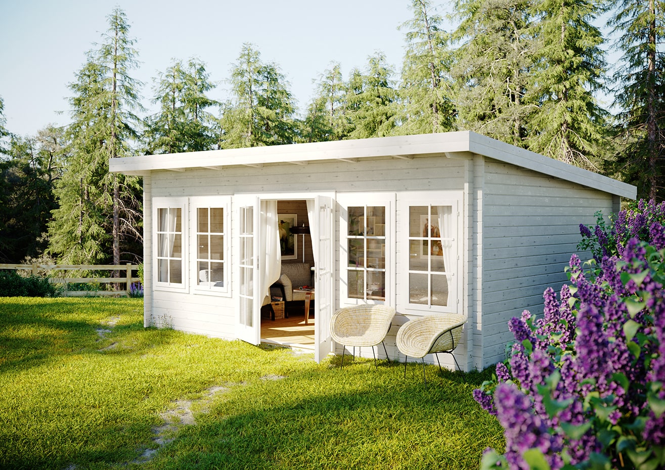 Garden log cabin with furniture and curtains Palmako Lisa