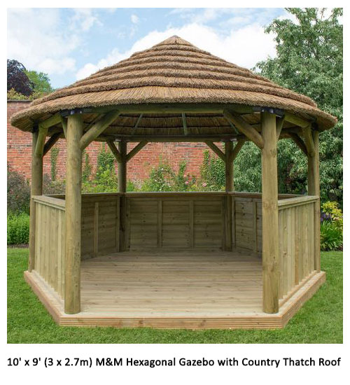 10'x9' (3x2.7m) Luxury Wooden Garden Gazebo with Thatched Roof