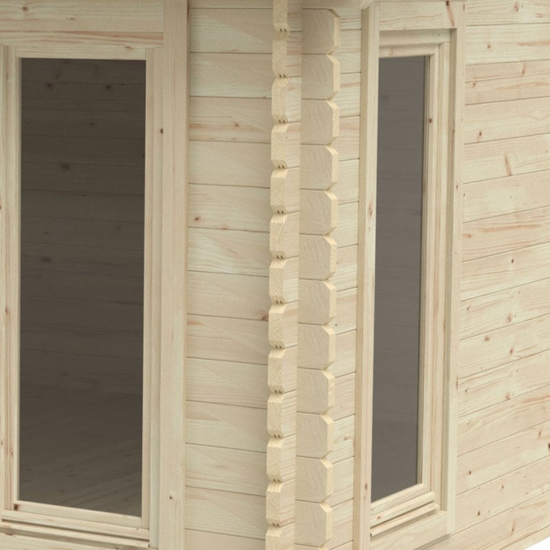 cladding joins at the corner of a garden log cabin