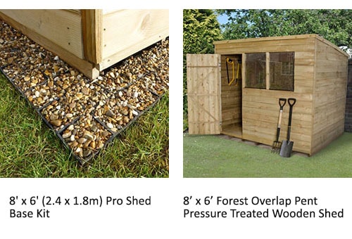 The 8x6 Pro Shed Base Kit and the 8x6 Forest Overlap Pent Pressure Treated Wooden Shed