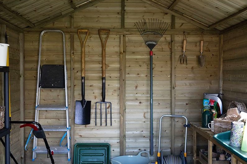 Clever storage inside a shed
