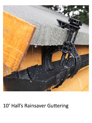 10’ Hall’s Rainsaver Guttering attached to a garden shed