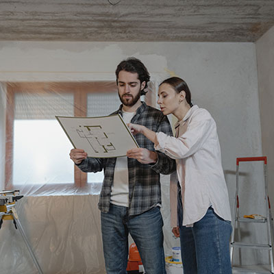 a man and woman planning interior design in their home