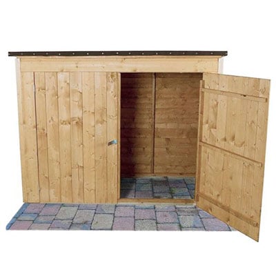 a wooden bike shed with double doors