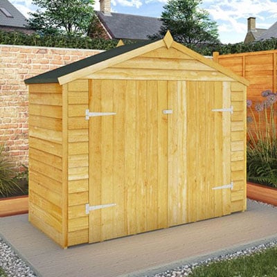 a secure wooden bike shed with double doors