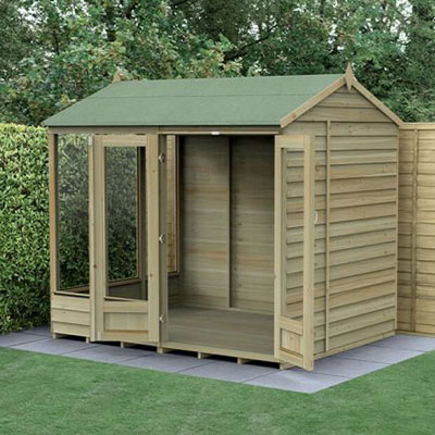 an 8x6 summerhouse for sale with a reverse apex roof