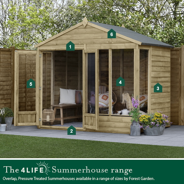 The 4Life Summerhouse Range - Overlap, Pressure Treated Summerhouses available in a range of sizes by Forest Garden