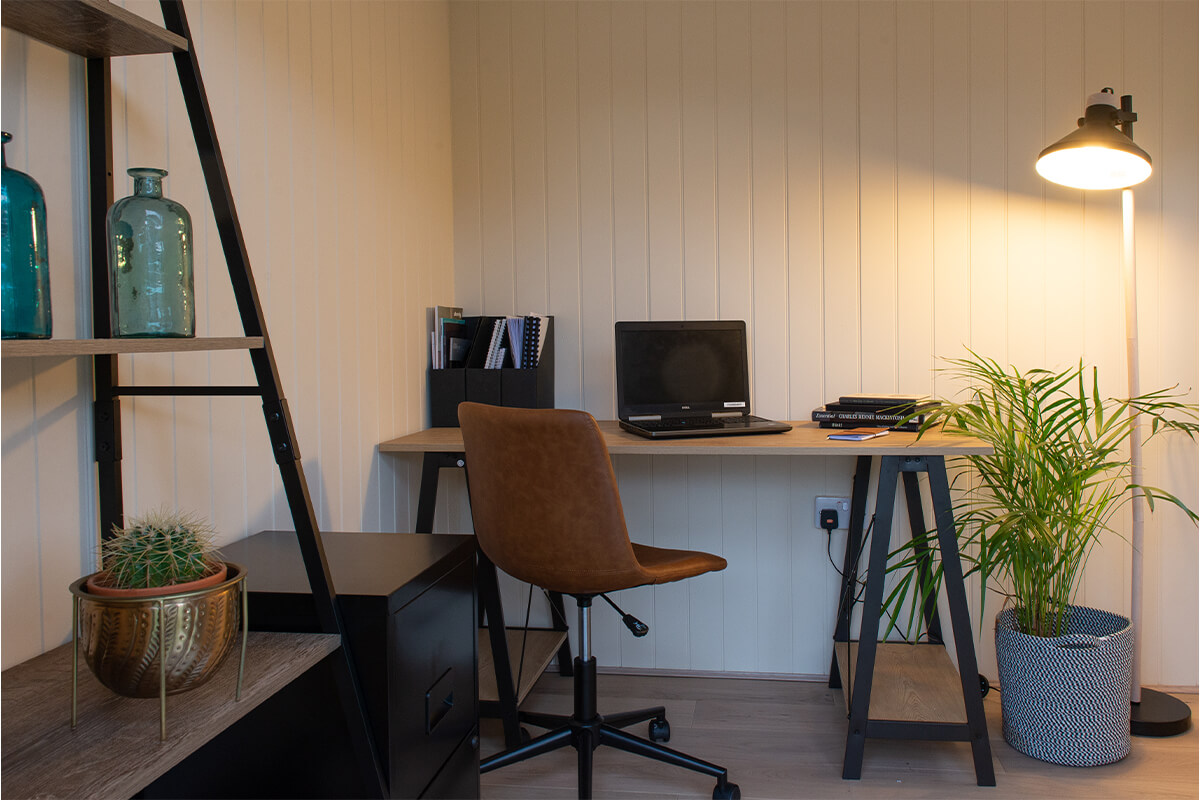 Photo of a desk and chair set up in a Garden Office