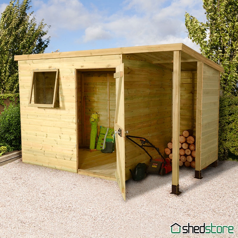 8x6 Forest Champion Heavy Duty Pent Shed with Log Store