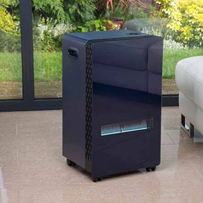 a portable gas heater with an attractive blue flame